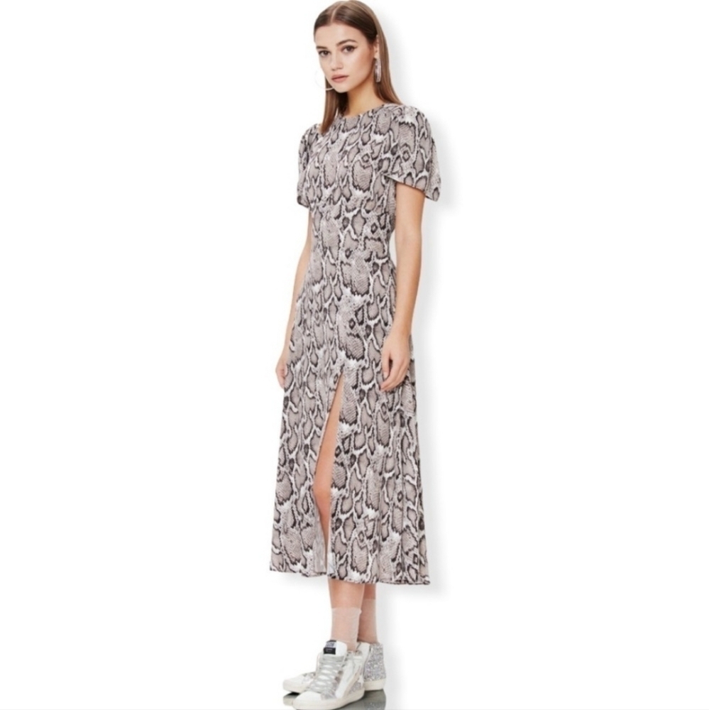 Afrm Leapard Print Slit Midi Dress Small